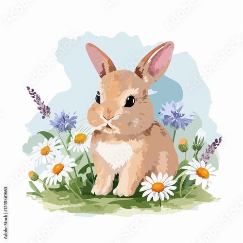 Hasenbaby auf der Blumenwiese