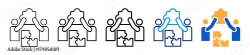 Team Building Different Style Icons Set Vector Illustration.