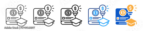 Financial Literacy Different Style Icons Set Vector Illustration.