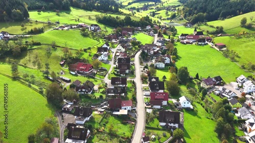 Blick auf Prinzbach im Schwarzwald, Deutschland, Luftaufnahme, Oktober 2025