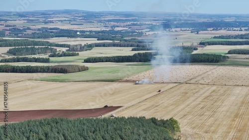 Scottish fields over Waterloo Monument from a drone, Jedburgh, Scotland, UK