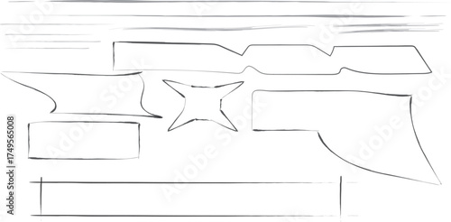 Abstract outline drawing of a handgun with geometric shapes and lines on a white background