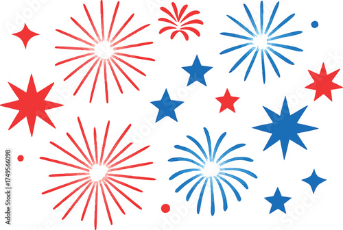 Red and Blue Starburst Fireworks