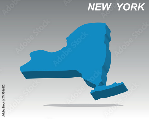 3D vector map of the state of New York, perfect for travel guides, infographics, or presentations. This striking blue geographic outline of New York is a versatile asset for projects