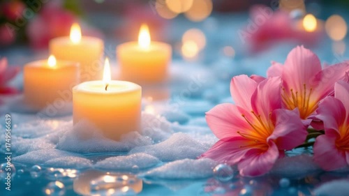 Candlelight Serenity - A Tranquil Ambiance with Flowers and Soft Lighting.