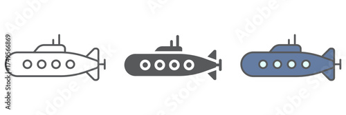 Military submarine icon, marine and military, army sub sign, vector graphics, a linear pattern on a white background. editable stroke