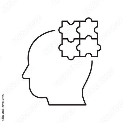 Problem solving mind line icon, analytical thinking outline, puzzle head concept.