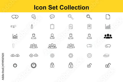Modern professional icon set collection for business and technology needs, perfect for websites and apps, showcasing communication, data, and user management.