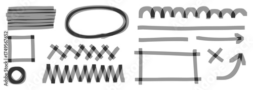 手書きの蛍光ペン重ねラインいろいろセット