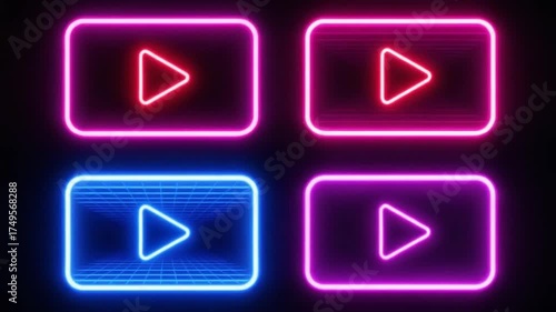 Neon Play Buttons - A Colorful and Modern Design for Video Content.