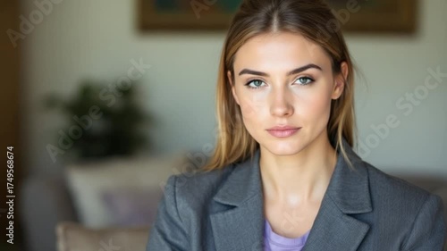 Confident Businesswoman in Gray Suit - Professional Portrait for Success.