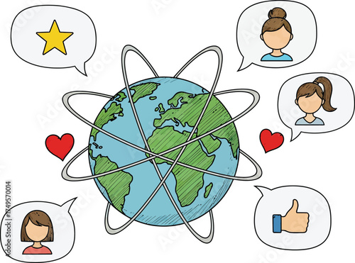 Global connections with feedback expressing international community and love around the world concept