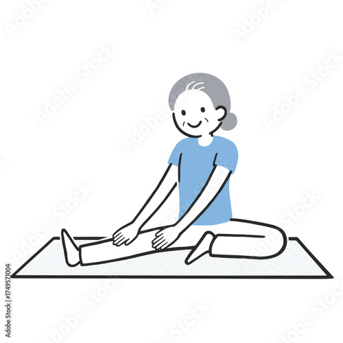 Senior Woman Doing Stretching Exercise on Yoga Mat – Simple and Minimal Illustration