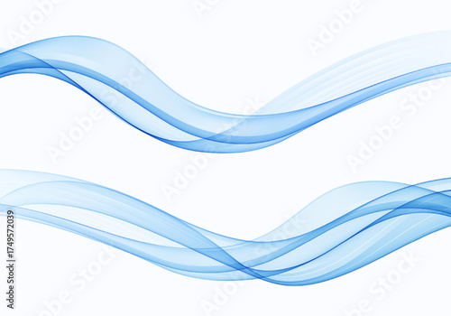 Blue flowing wave lines on white background