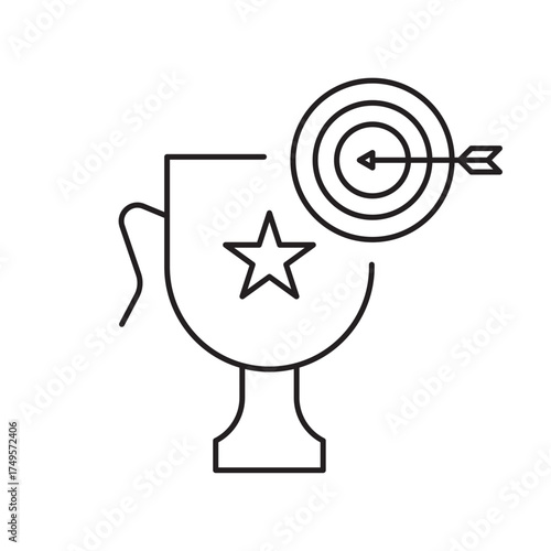 Goal achievement line icon, success trophy outline, business target concept.