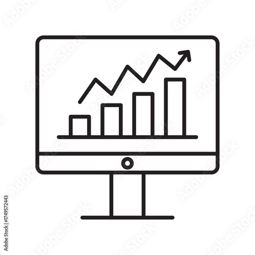 Business growth line icon, analytics performance outline, financial progress concept.