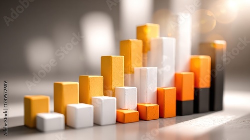 Colorful 3D Bar Chart with Increasing Data Values on White and Black Backgrounds Representing Growth and Progress in Business Analytics and Data Visualization