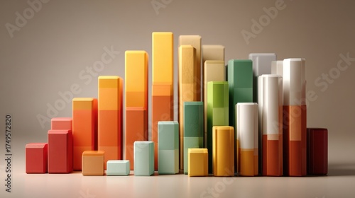 Colorful Stack of Various Sized Blocks Arranged in Increasing Height for Creative Play and Educational Activity on a Neutral Background