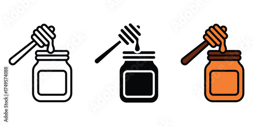 Honey jar with dipper icon vector. breakfast menus, healthy food blogs symbol. vector illustration.
