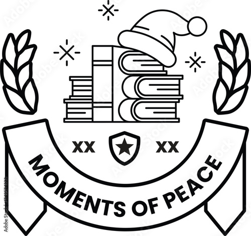 A white logo with a hat on top and a book stack underneath