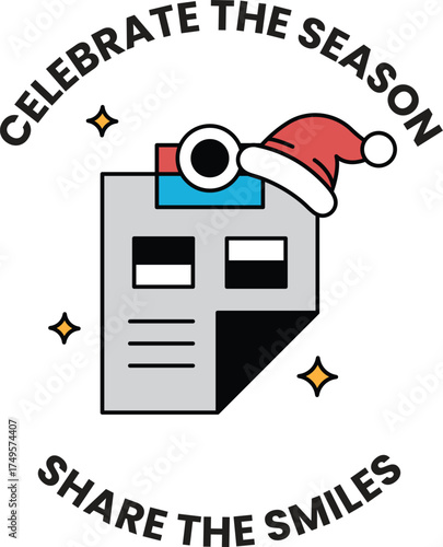 A white background with a red hat and a white paper with a black