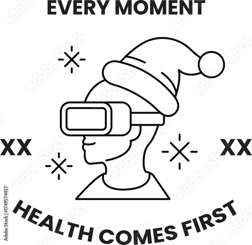 A man wearing a VR headset with a Santa hat on