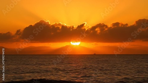 Golden Hour Serenity - A Tranquil Sunset Over the Ocean Horizon.