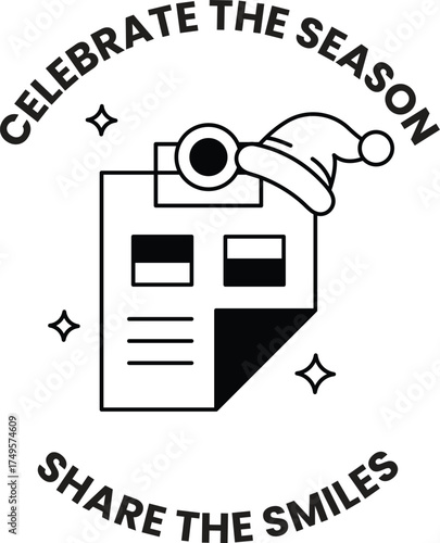 A white background with a black and white image of a paper with a hat on it