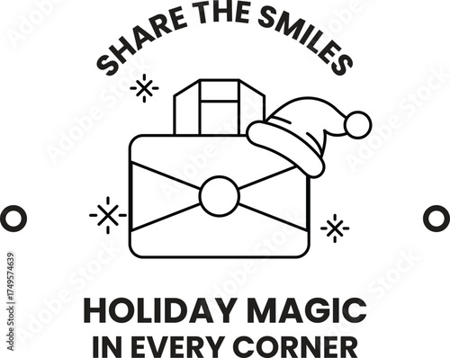 A white background with a black and white image of a suitcase with a hat on it