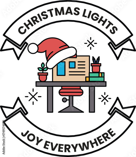 A Christmas light logo with a Santa hat on it