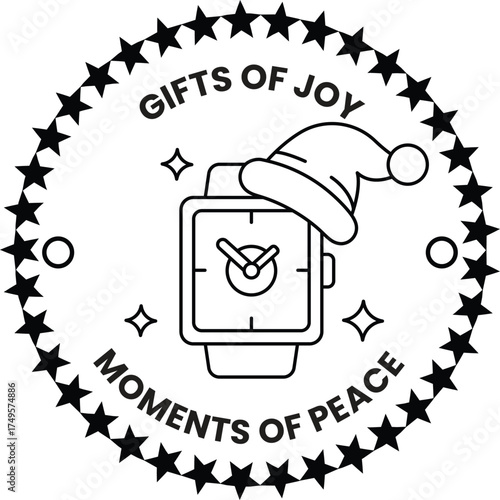 A watch with a hat on it and the words gifts of joy, moments of peace