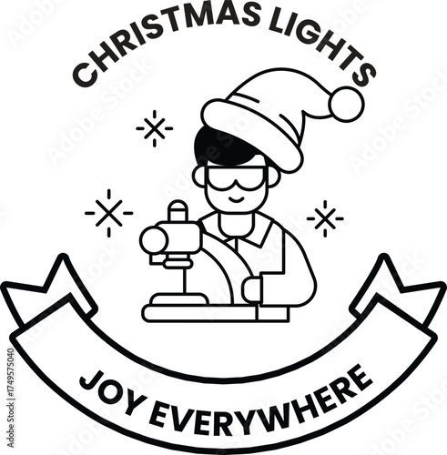 A man in a hat is making Christmas lights