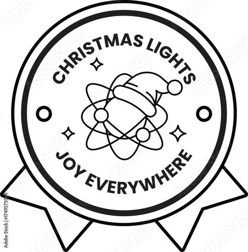 A black and white Christmas light sticker with a Santa hat on it