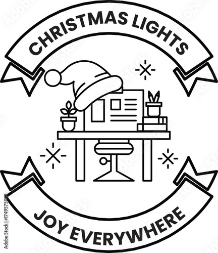 A black and white Christmas lights logo with a hat on top