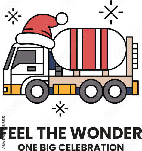 A truck with a Santa hat on it is being used to celebrate a big event