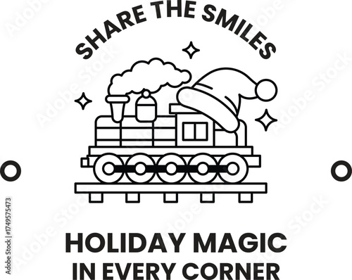 A train with a hat on it and the words "share the smiles" written below it