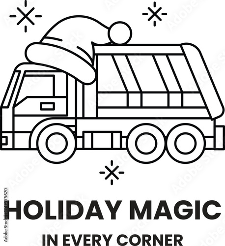 A truck with a Santa hat on it is labeled "holiday magic"