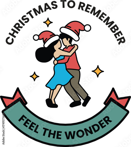 A couple dancing in a Christmas hat and santa hat