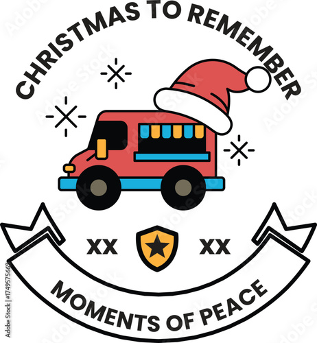 A red truck with a santa hat on it