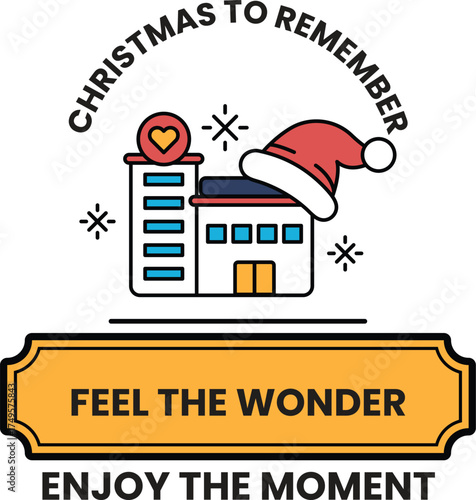 A Christmas to Remember sign with a building and a hat on it