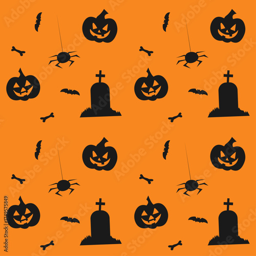 Vector flat pattern for Halloween on orange background
