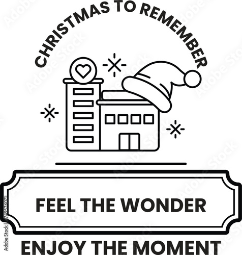 A black and white Christmas to Remember sign with a building and a hat on it