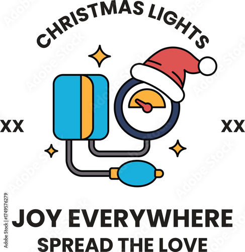 A Christmas light sign with a red hat on top