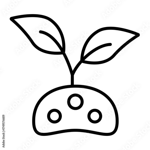 Outline icon of a small plant sprouting from soil, representing growth, farming, and natural development. Ideal for agriculture, gardening, and eco nature designs.