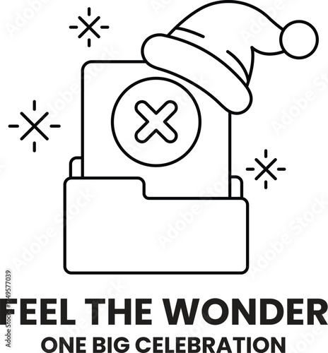 A white background with a black hat on top of a folder with an X on it