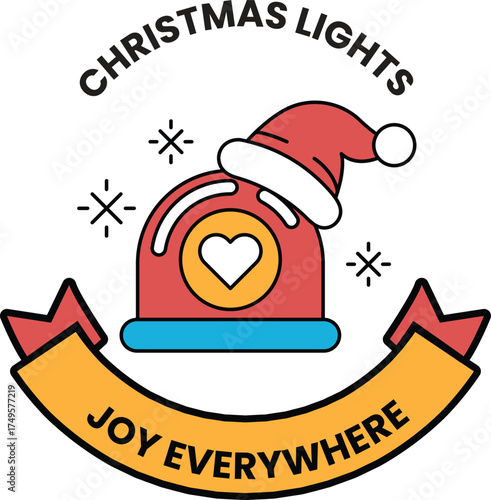 A red and blue Christmas light with a red hat on top