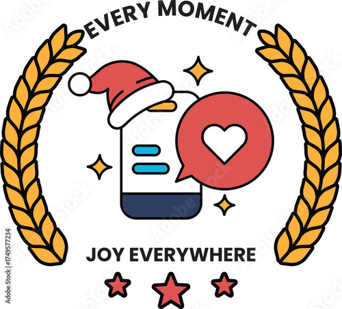A red and white logo with a santa hat and a heart