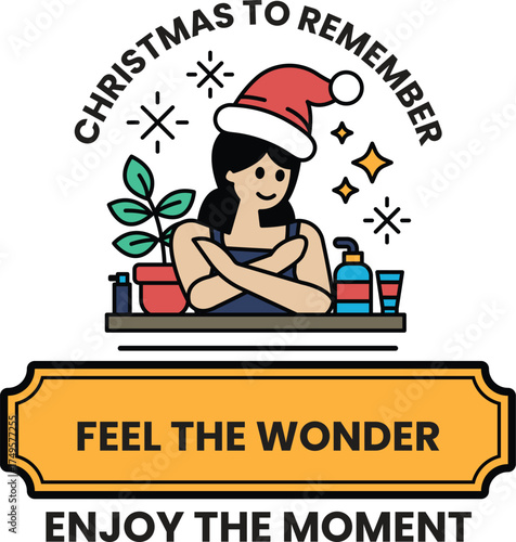 A woman in a red hat is sitting at a table with a plant and a bottle of lotion