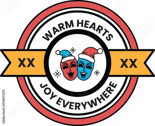A red and blue circle with two smiling faces