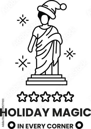 A black and white drawing of a man in a Santa hat and a robe